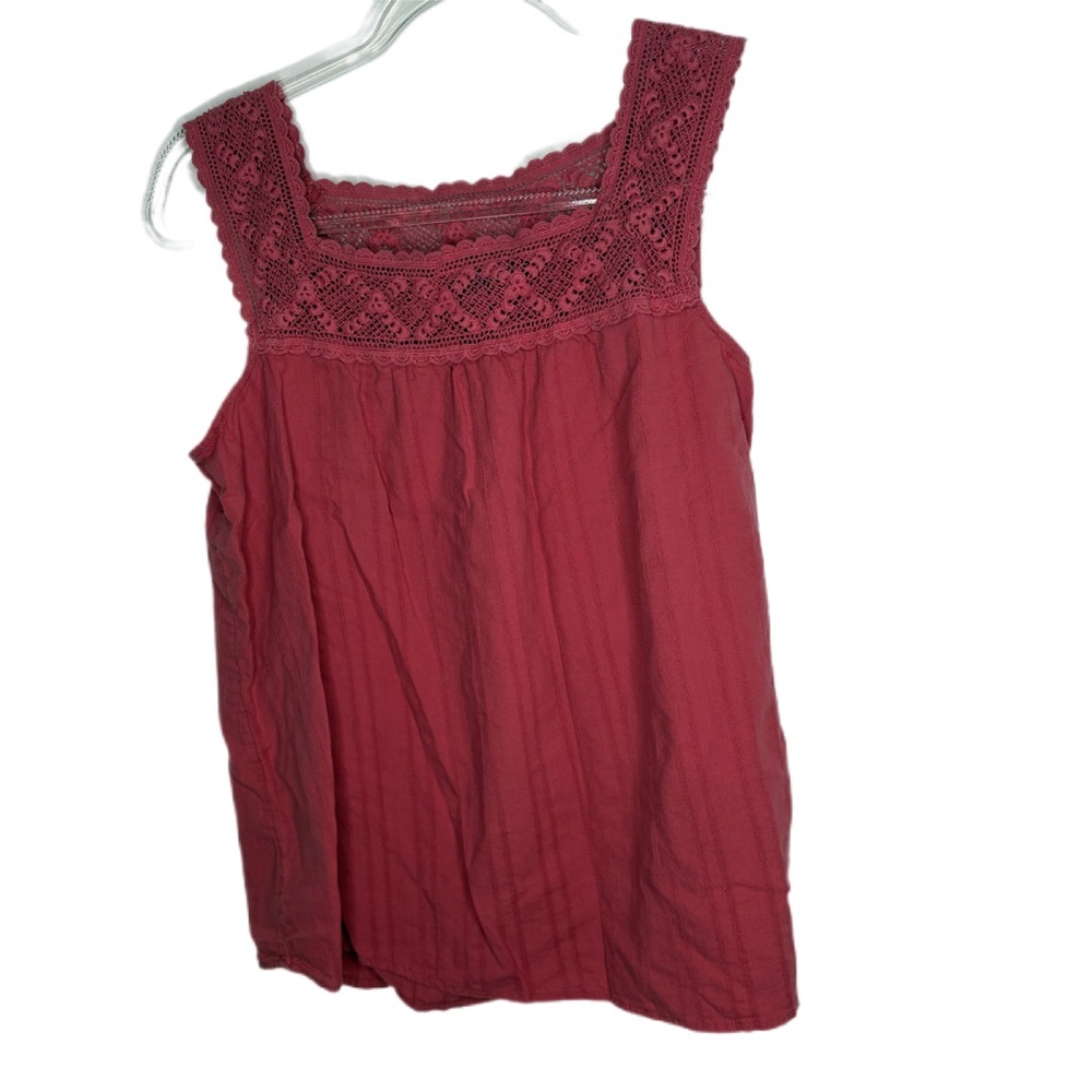 Cotton Crochet-Trim Square Neck Sleeveless Top - Deep Rose L